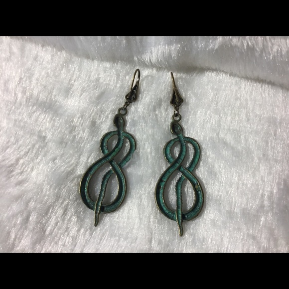 SOLD!! Verdigris Infinity Snake Earrings - Picture 11 of 15